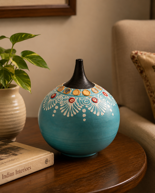 Lippan Art With Glass Work Terracotta Circle Pottery (Multi-Coloured)- 4 Inch