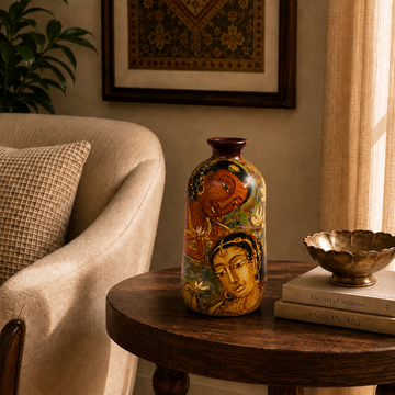 Ajanta Varnika - Hand Painted Terracotta Vase (Ajanta & Ellora Inspired Paintings - 9 inch)