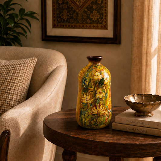 Ajanta Varnika - Hand Painted Terracotta Vase (Ajanta & Ellora Inspired Paintings - 9 inch)