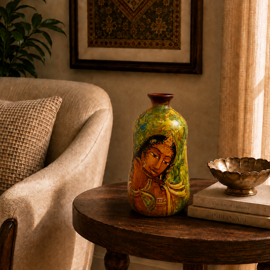 Veda - Hand Painted Terracotta Vase (Ajanta & Ellora Inspired Paintings - 9 inch)