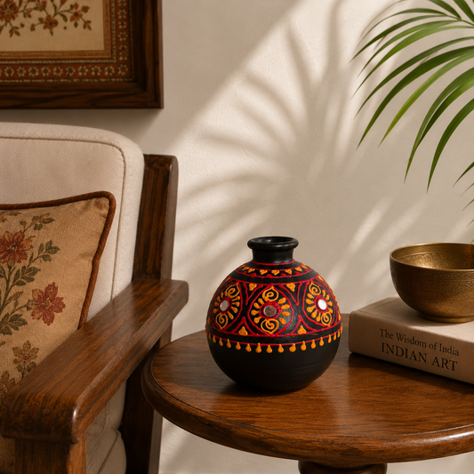Kutch Aabha – Handcrafted Lippan Art Vase (Red)
