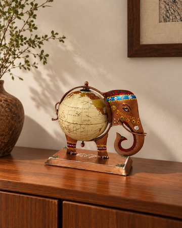 Rang Riwaaz Iron Elephant Globe Showpiece