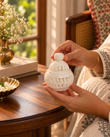 Handmade Jaali Elegance Marble Pot