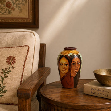 Hand Painted Terracotta Pottery (Rajasthan Inspired Two Lady Faces) 6 inch