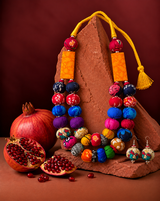 Sunlit Mosaic – Handmade Textile Statement Necklace Set