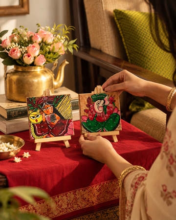 Shubh Aaradhya Pattachitra Coasters with Easel Stands – Set of 2