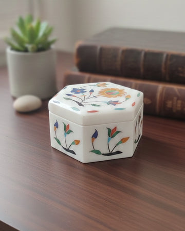 White Marble Hexagon Box