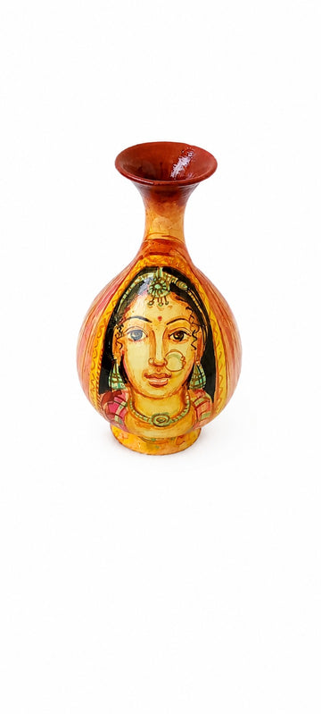 Hand-Painted Terracotta Rajasthani Face Painting Pot - 6 inch