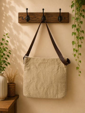 Jute Sling Bag with Brown Strap