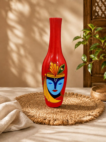 Wooden Hand-Painted Krishna Face Vase