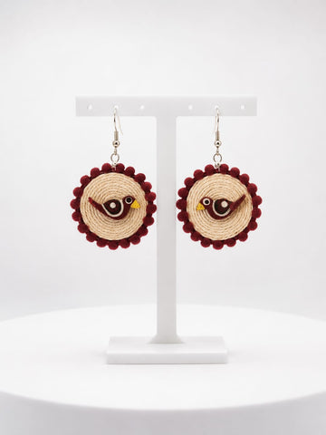 Handcrafted Maroon Bird Earrings
