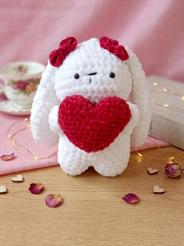 Crochet Toys (8 to 12 inch) - White bunny with Heart