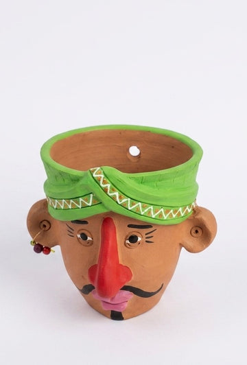 Man Face Planter - Traditional Turban Man Face (Green & Yellow)