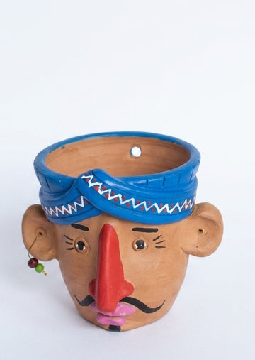 Man Face Planter - Traditional Turban Man Face (Orange & Red & Blue &)