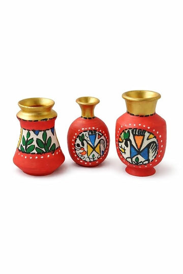 Miniature Pottery Set of 3 - Warli (Red)