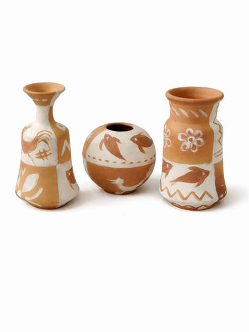 Minature Pottery Set of 3 - Modern (Brown & white)
