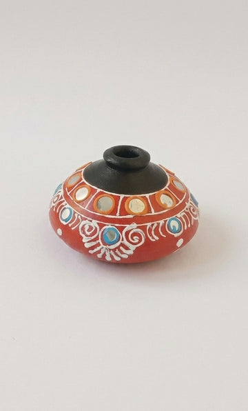 Glass work Pottery - 3 Inch - Glass work with Mandala art (Red & Blue & Yellow)