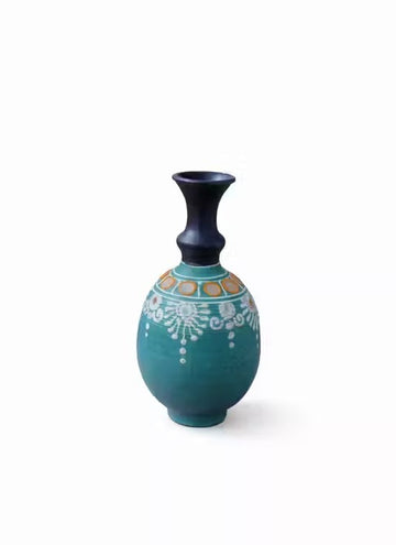 Glass work Pottery - 5 Inch - Glass work with Mandala art (Red & Blue & Yellow)