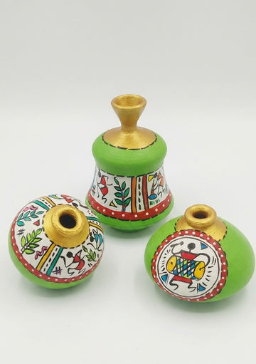 Miniature Pottery Set of 3 - Warli (Green)