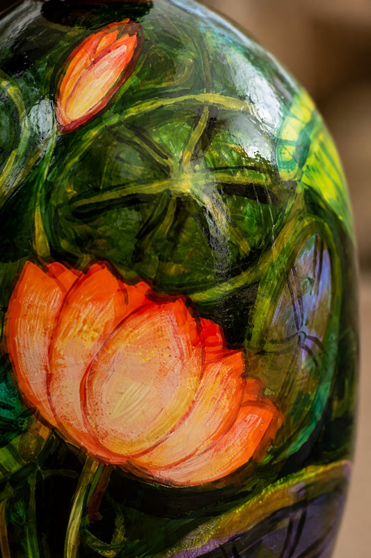 Hand Painted Terracotta Vase (Lotus Paintings - 14 Inch)