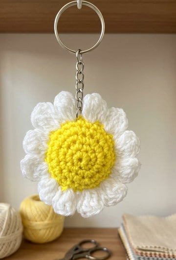 Crochet Keychain - Flower (White)