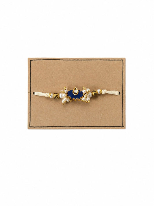 Pearl Bhaiya-Bhabhi Rakhi with Shagun Raw silk Envelope