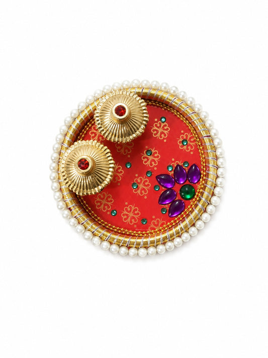 Pearl Rakhi with Haldi Kumkum Platter Hamper