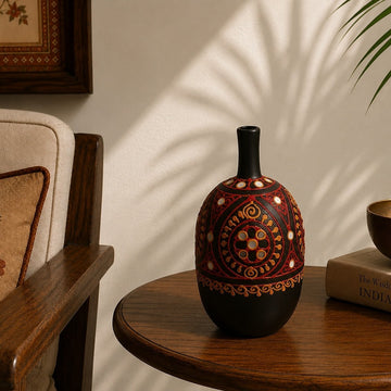 Handcrafted Terracotta Mirror Work Pottery (Lippan Art Inspired-Red)