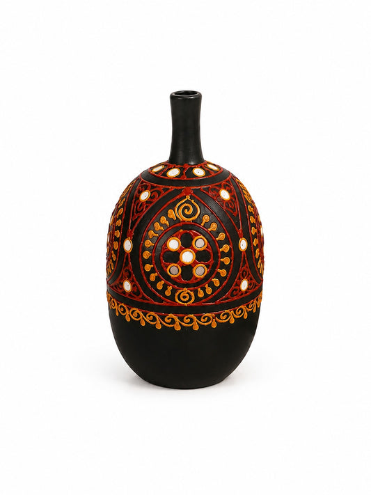 Handcrafted Terracotta Mirror Work Pottery (Lippan Art Inspired-Red)