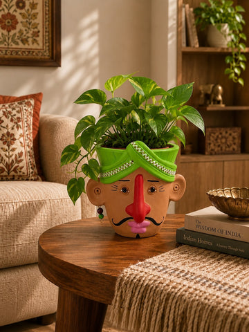 Man Face Planter - Traditional Turban Man Face (Any Available Color Will Be Delivered)