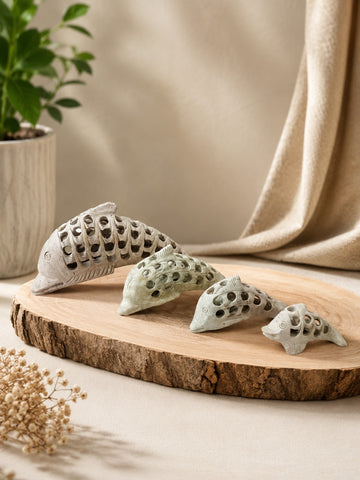 Hand-Carved Jali Work Dolphin Showpiece Set of 4