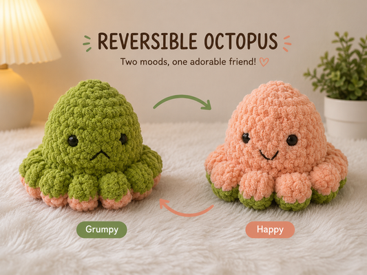 Handcrafted Crochet Reversible Octopus (Peach & Green)