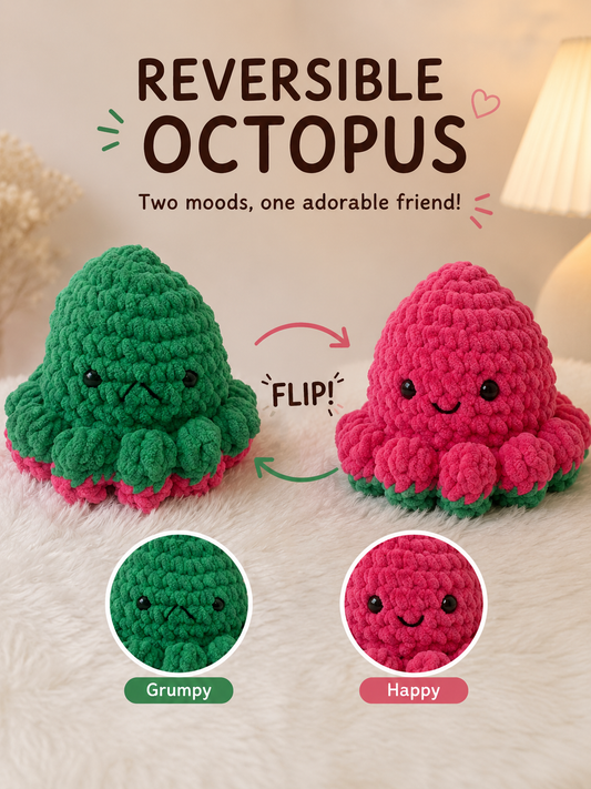 Handcrafted Crochet Reversible Octopus (Red & Green)