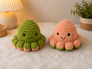 Handcrafted Crochet Reversible Octopus (Peach & Green)