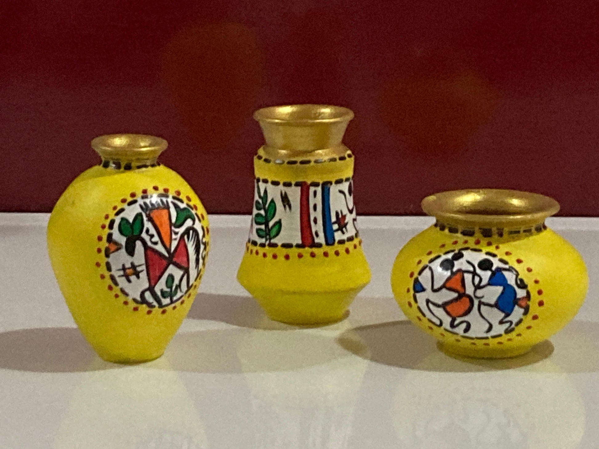 Miniature Pottery Set of 3 - Warli (Yellow)