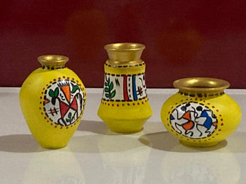 Miniature Pottery Set of 3 - Warli (Yellow)