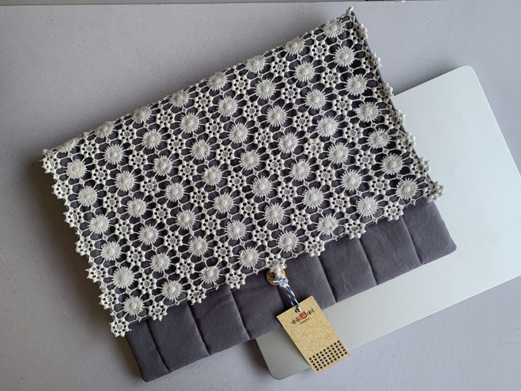 Laptop Sleeves - Grey with lace