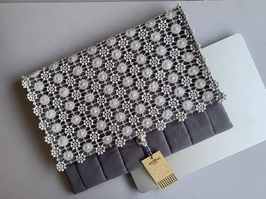 Laptop Sleeves - Grey with lace