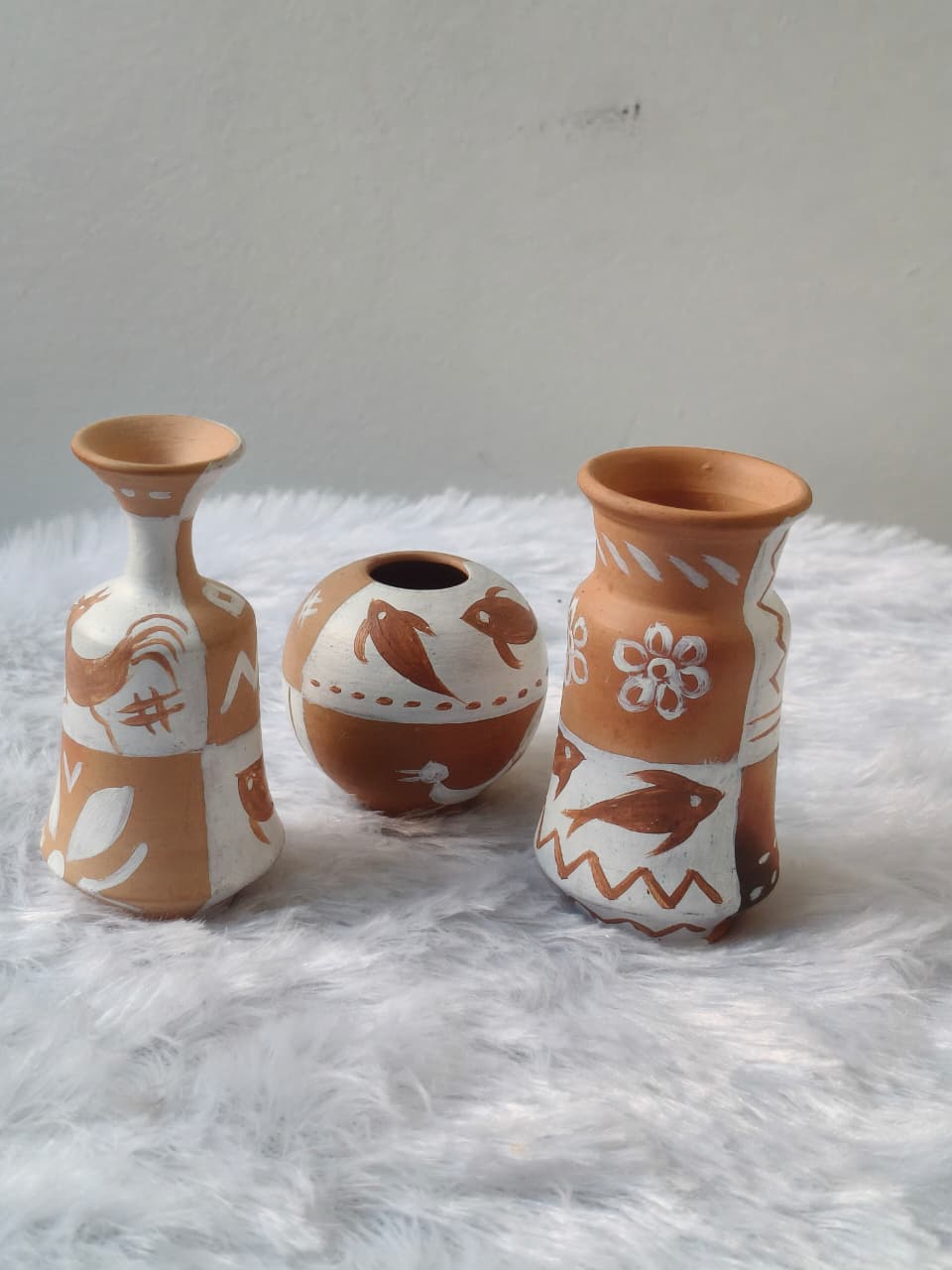 Minature Pottery Set of 3 - Modern (Brown & white)