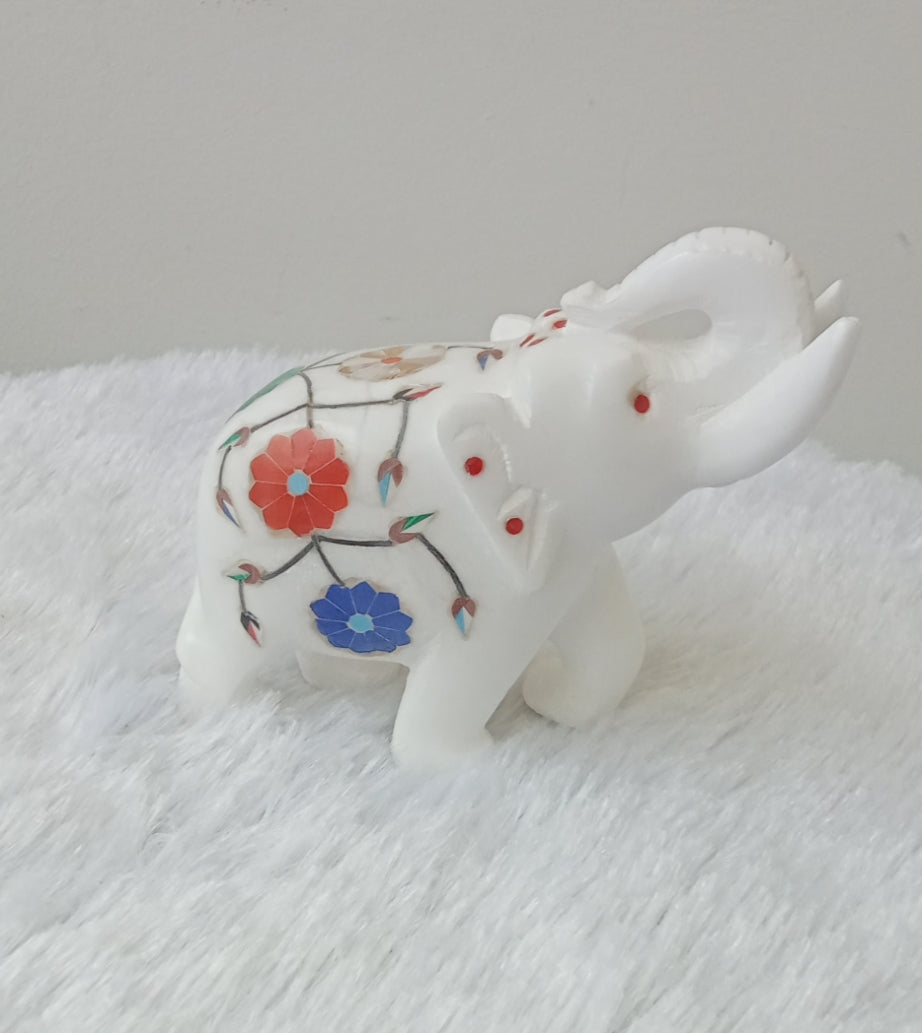 White Marble color chip work Elephant