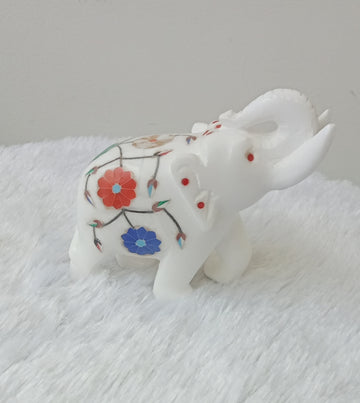 White Marble color chip work Elephant