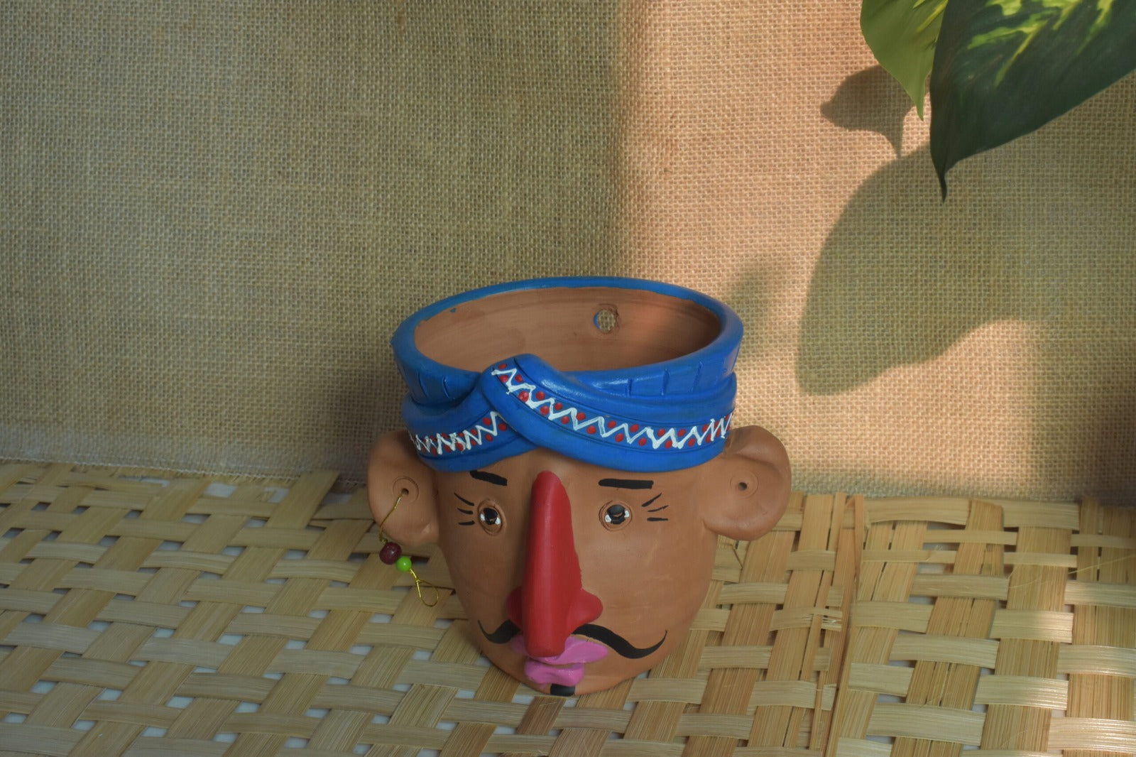 Man Face Planter - Traditional Turban Man Face (Orange & Red & Blue &)