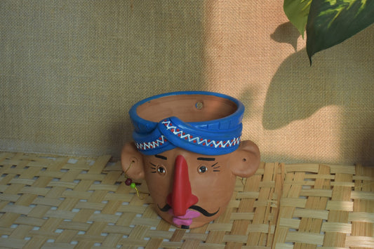 Man Face Planter - Traditional Turban Man Face (Orange & Red & Blue &)