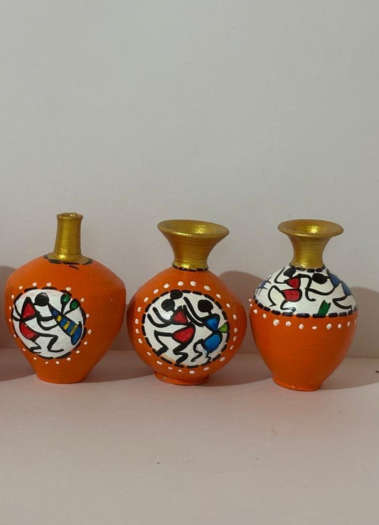 Miniature Pottery Set of 3 - Warli (Orange)