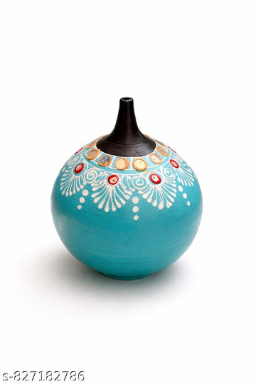 Glass work Pottery - 4 Inch - Glass work with Mandala art (Red & Blue & Yellow)