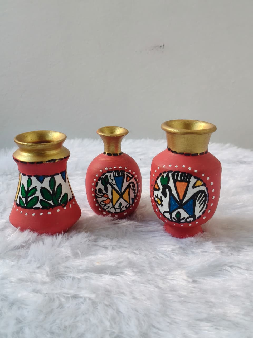 Miniature Pottery Set of 3 - Warli (Red)
