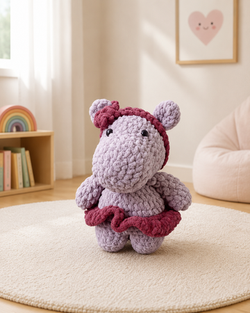Handcrafted Crochet Grey Hippo