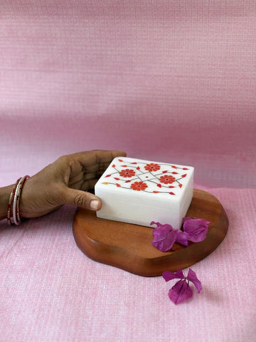 White Marble Jewellery box - Patti work