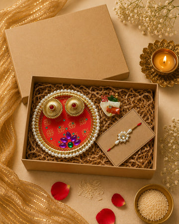 Pearl Rakhi with Haldi Kumkum Platter Hamper