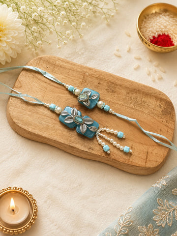 Blue Floral Bhai-Bhabhi Rakhi